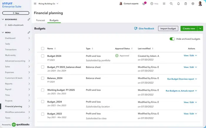 Budget collaboration & approvals of Intuit Enterprise Suite | MMB