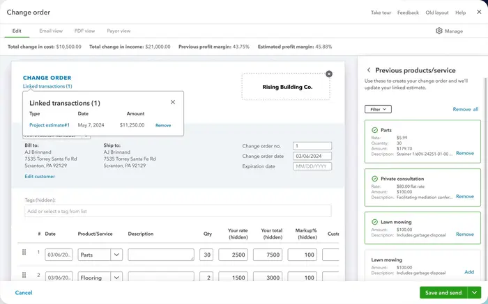 Change order management of Intuit Enterprise Suite | MMB