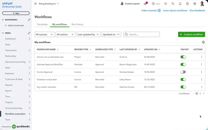 Estimate approval workflows of Intuit Enterprise Suite | MMB