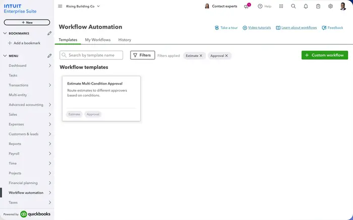 Estimate approval workflows of Intuit Enterprise Suite | MMB