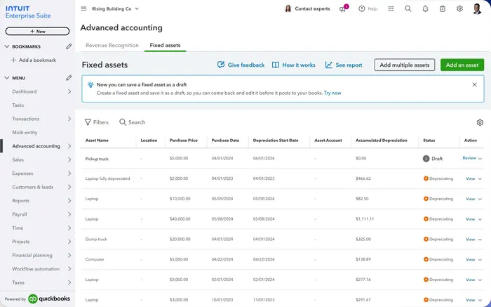 Fixed asset auto- detection & creation of Intuit Enterprise Suite | MMB