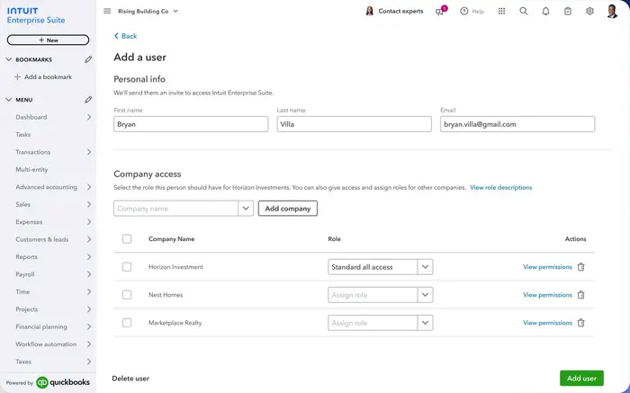 Multi-entity user management of Intuit Enterprise Suite | MMB