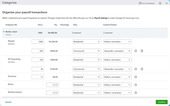 Payroll cost allocation of Intuit Enterprise Suite | MMB