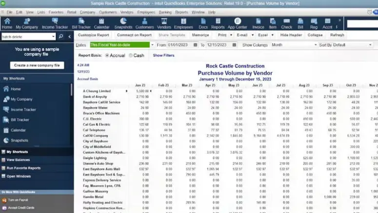 Purchase volume by vendor | MMB