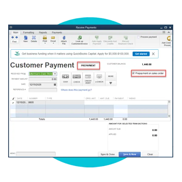 QuickBooks Enterprise 2024: Customer prepayments - MMB