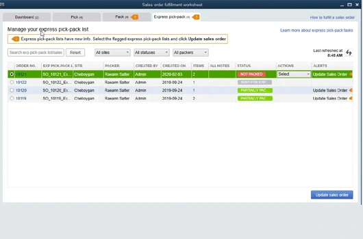 Sales Order Fulfillment Worksheet in QBE | MMB