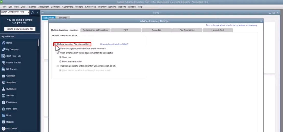 Enable Multi Locations within QuickBooks Enterprise